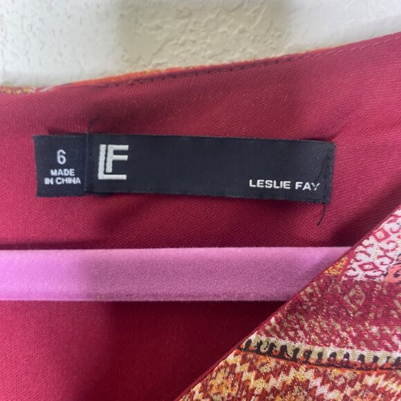 Leslie Fay Midi Faux Wrap Dress Womens Size 6 Wine Patchwork Career Office - Picture 3 of 14